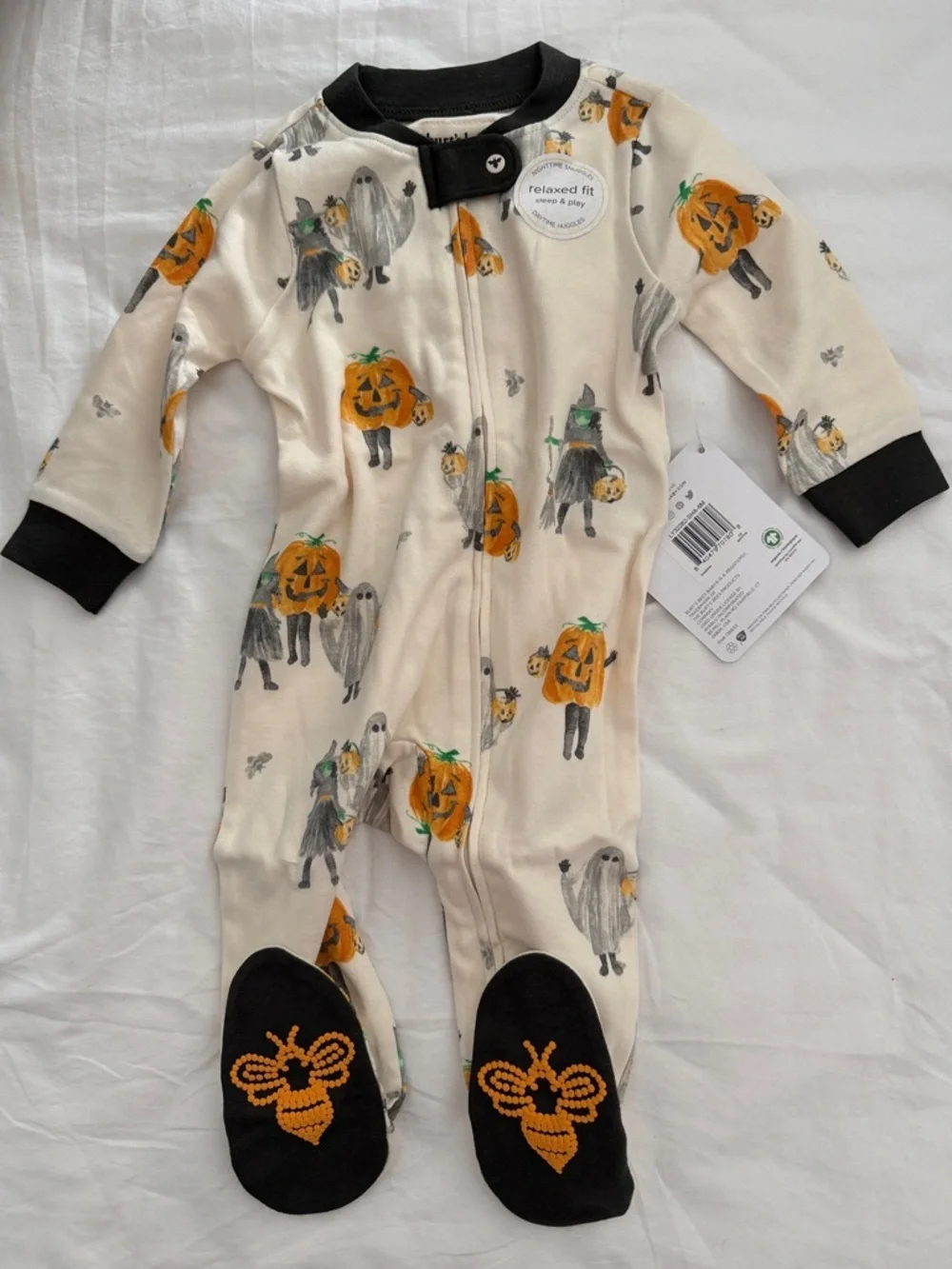 Burt bees Organic cotton Kids Pumpkin & Ghost Footed One-Piece 3-6 -9months